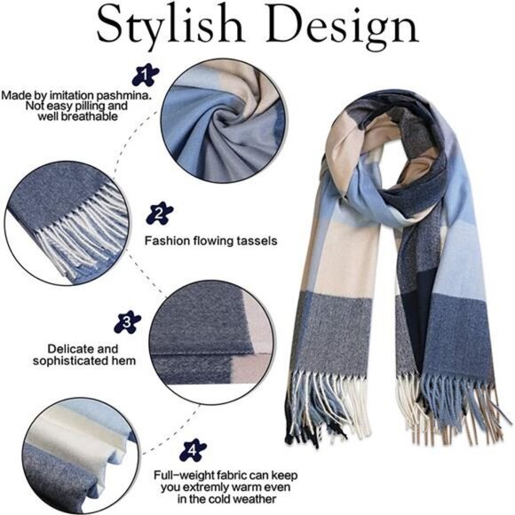 Classic Plaid Tartan Scarf for Women Men Soft Check Tassel Scarves SC316 - Picture 2 of 4